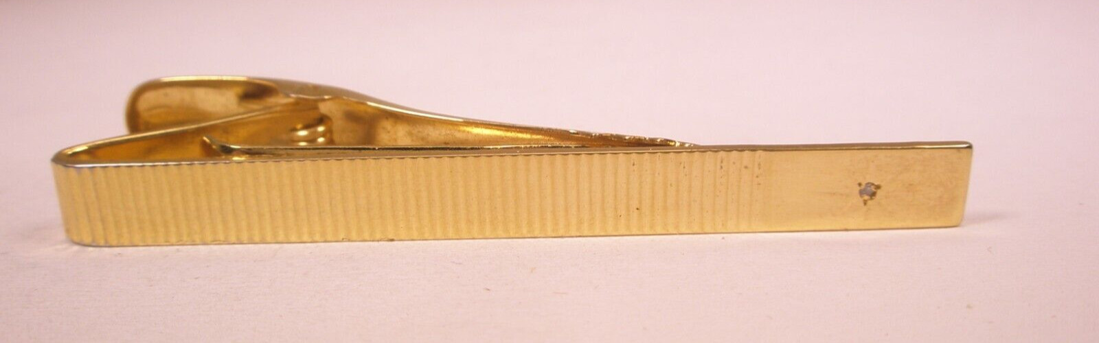 2-1/4″ Thin Design White Rhinestone Gold Tone MODERN Tie Bar Clip