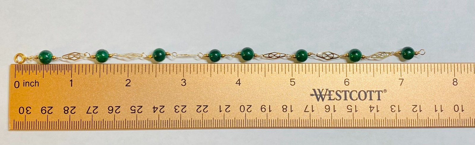 14 Karat Yellow Gold Filled Genuine 6mm Dark Green Jade 7.5″ Plaque Bracelet