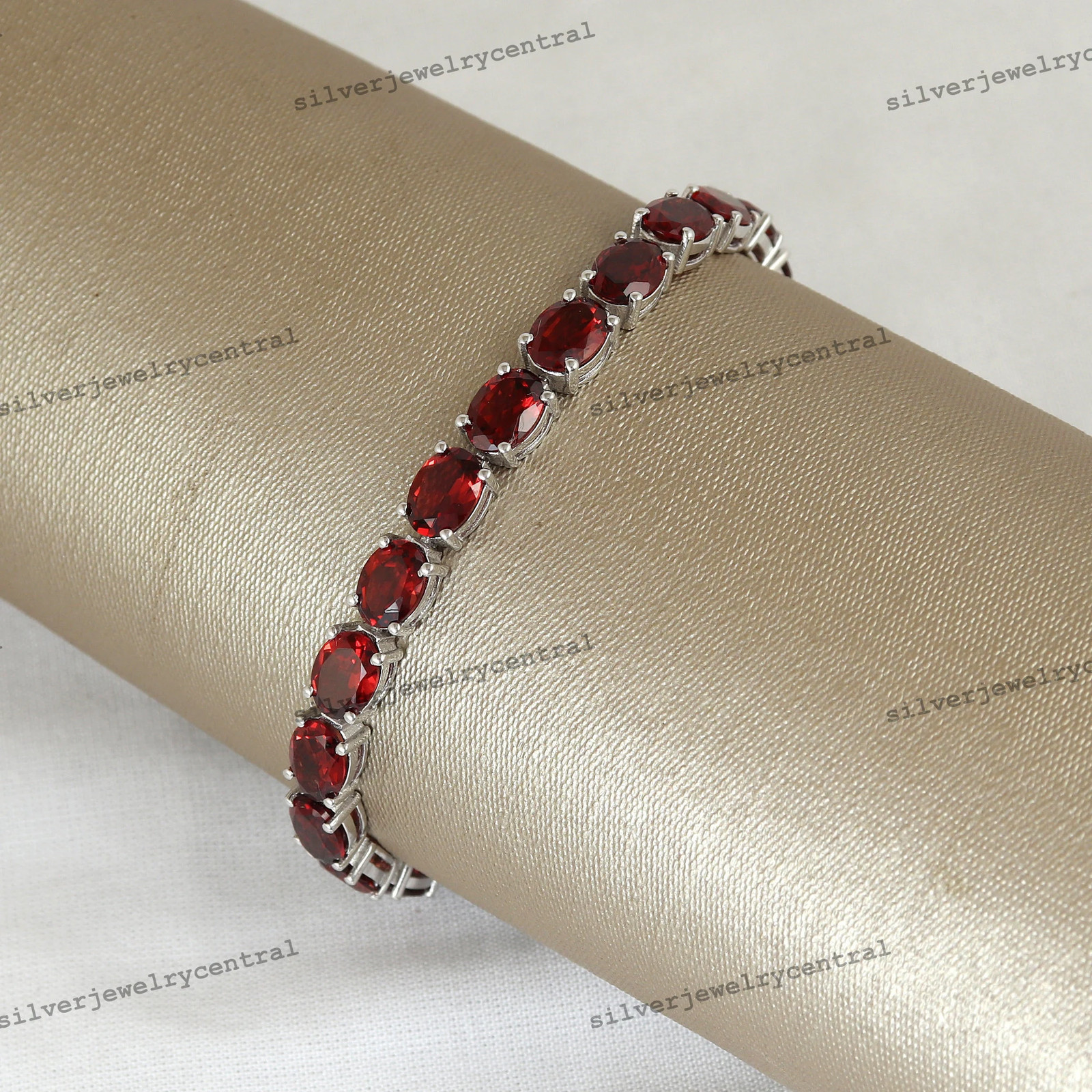 Garnet Tennis Bracelet: 925 Sterling Silver January Birthstone Jewelry