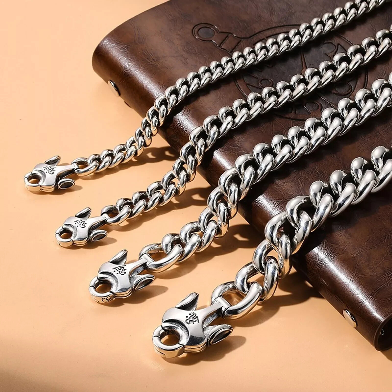 Solid 925 Sterling Silver Chain 14mm Mantra Curb Cuban Link Bracelet 114g/8.6in
