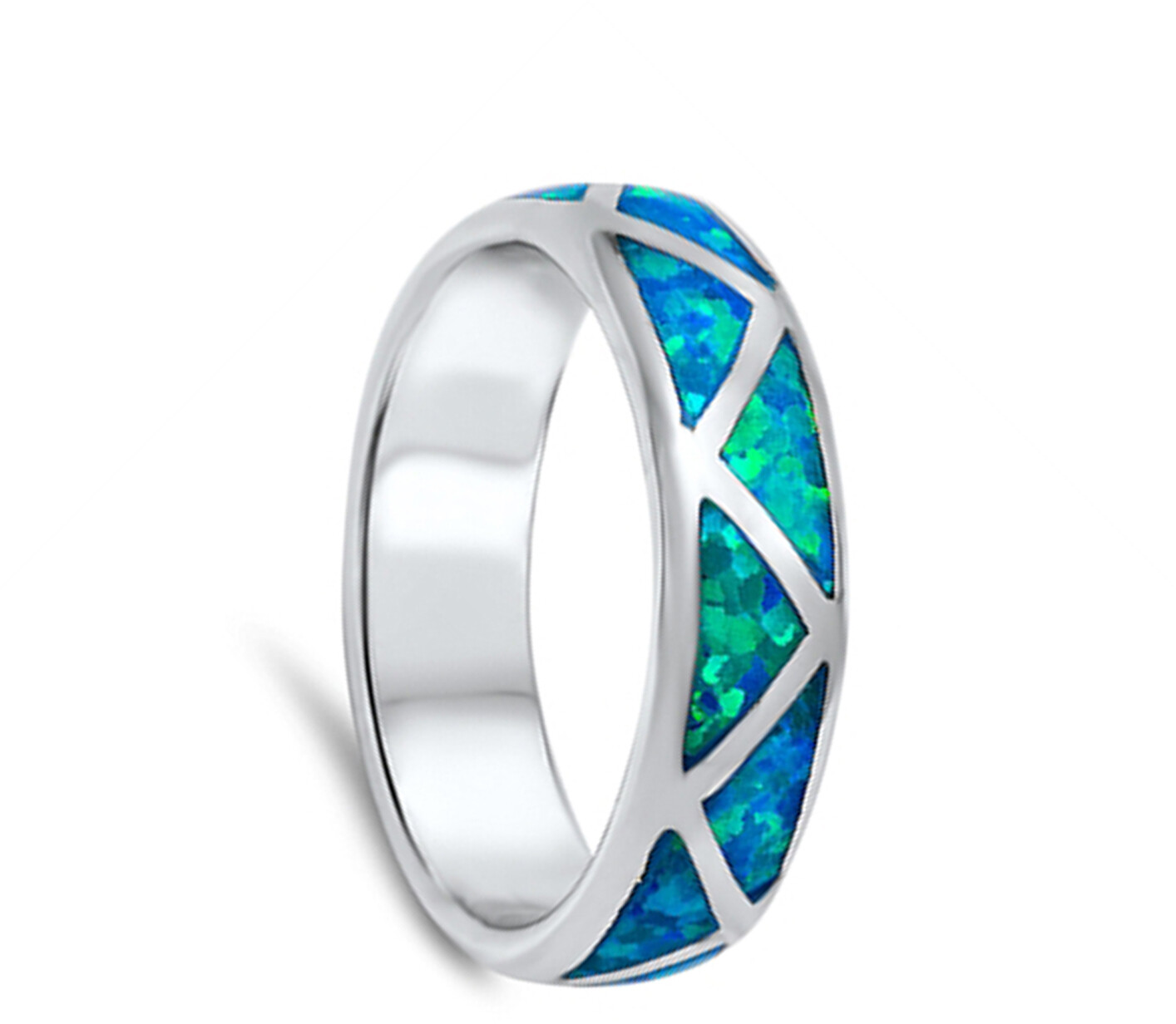 Blue Lab Opal Polished Mosaic Ring New 925 Sterling Silver Thumb Band Sizes 6-12