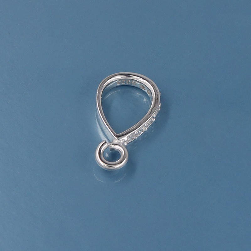 Large Sterling Silver CZ Crystal Pendant Bail Connector, Open Loop #33421