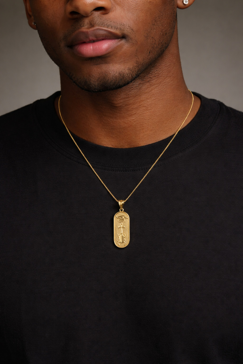 Yellow Gold Egyptian Symbols Eye of Horus, Ankh and Scarab Beetle Pendant