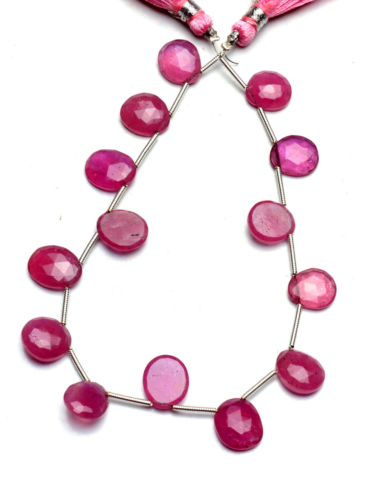 Natural Gem Pink Sapphire 10mm Approx. Size Faceted Slice Shape Beads 9″ 66Cts.