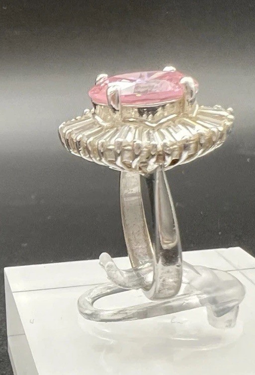 Pink & White/colorless CZ Sterling Silver 925 Ring, Size 4.75.