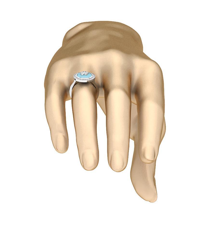 Enamel Right Hand Wedding Ring 14K Rose Gold SI1 G 0.45 Carat Natural Diamond