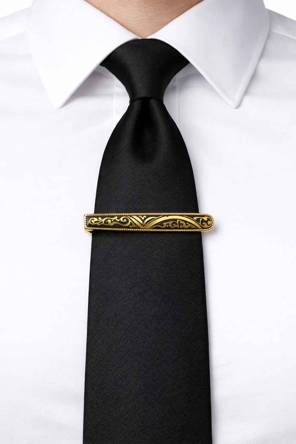 Elegant Damascene Spanish 24K Gold & Steel Men’s Tie Bar Clip Clasp from Spain