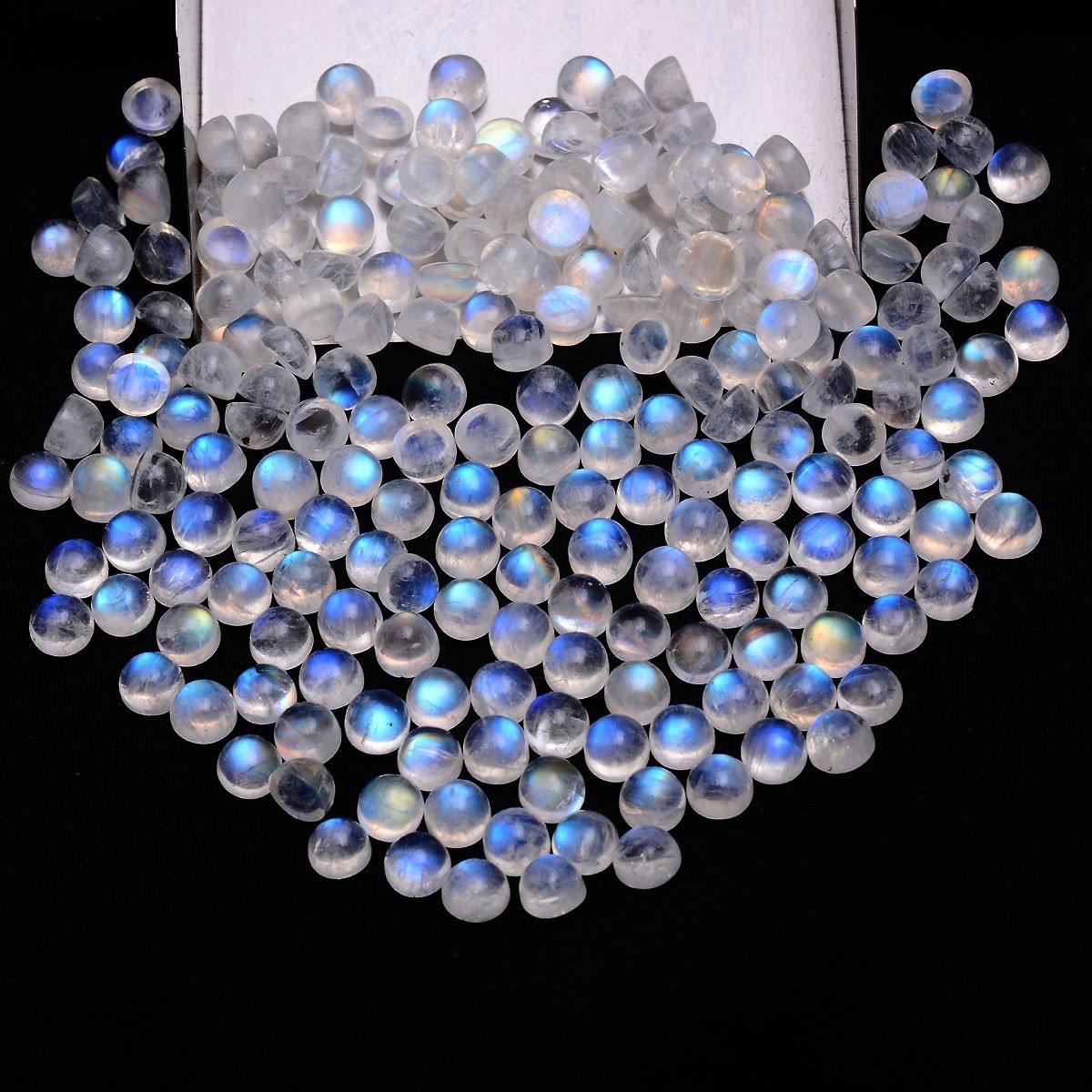27 Pcs Natural Rainbow Moonstone 5mm Finest Quality Round Cabochon Gemstones Lot