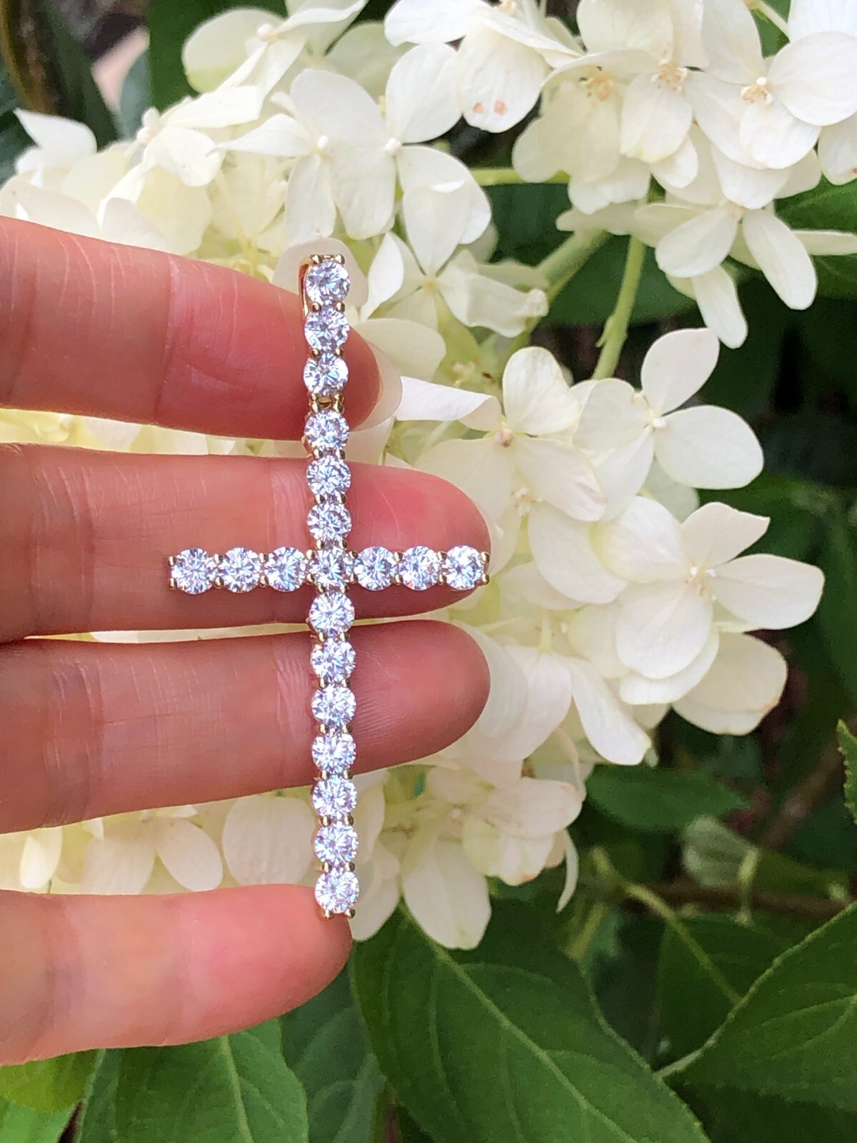 Men 925 Sterling Silver CZ Long Tennis Cross Pendant Gold Cross 1.77″/2.36″