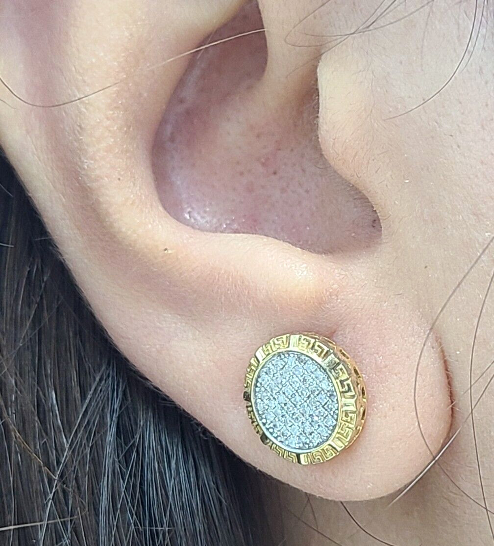 10K Yellow Gold Genuine Natural 0.25ctw Pave Diamonds Studs Earrings 10.8mm