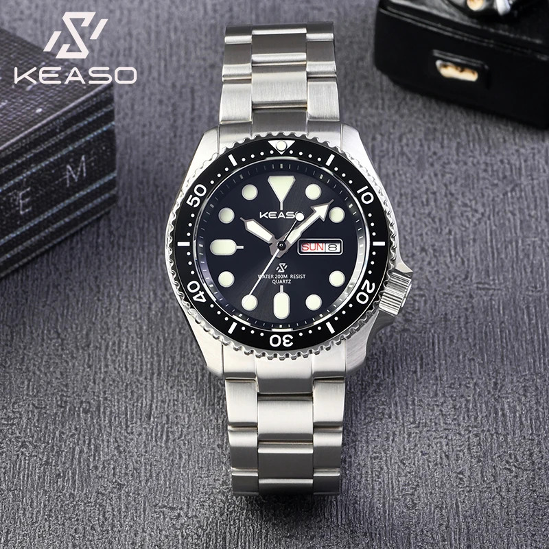 Dive Quartz Watch Miyota 2105 200M Sapphire Ceramic Bezel C3 Luminous 316L Steel