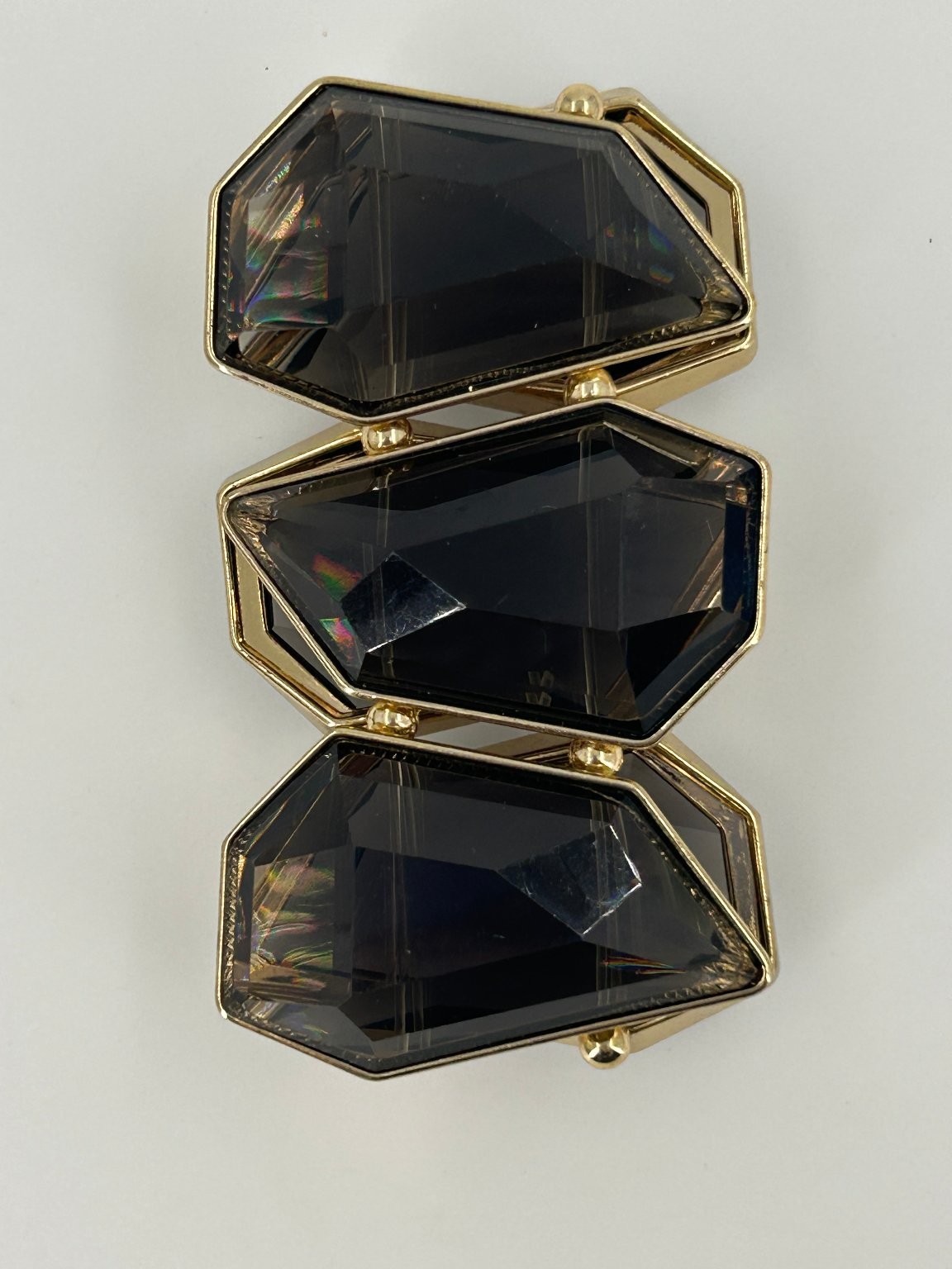 Fashion Geometric Faceted Black Stone Gold Tone Stretch Bracelet 9in