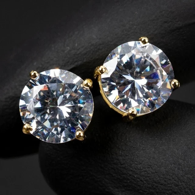2ct Round Real Moissanite Wedding Stud Earrings For Man 14k Yellow Gold Plated