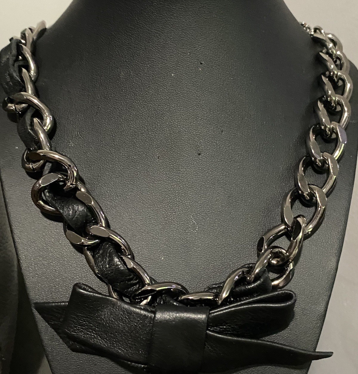 Mimco Choker Y2k Necklace Black Bow Chain Link Rare Emo Goth Statement Grunge