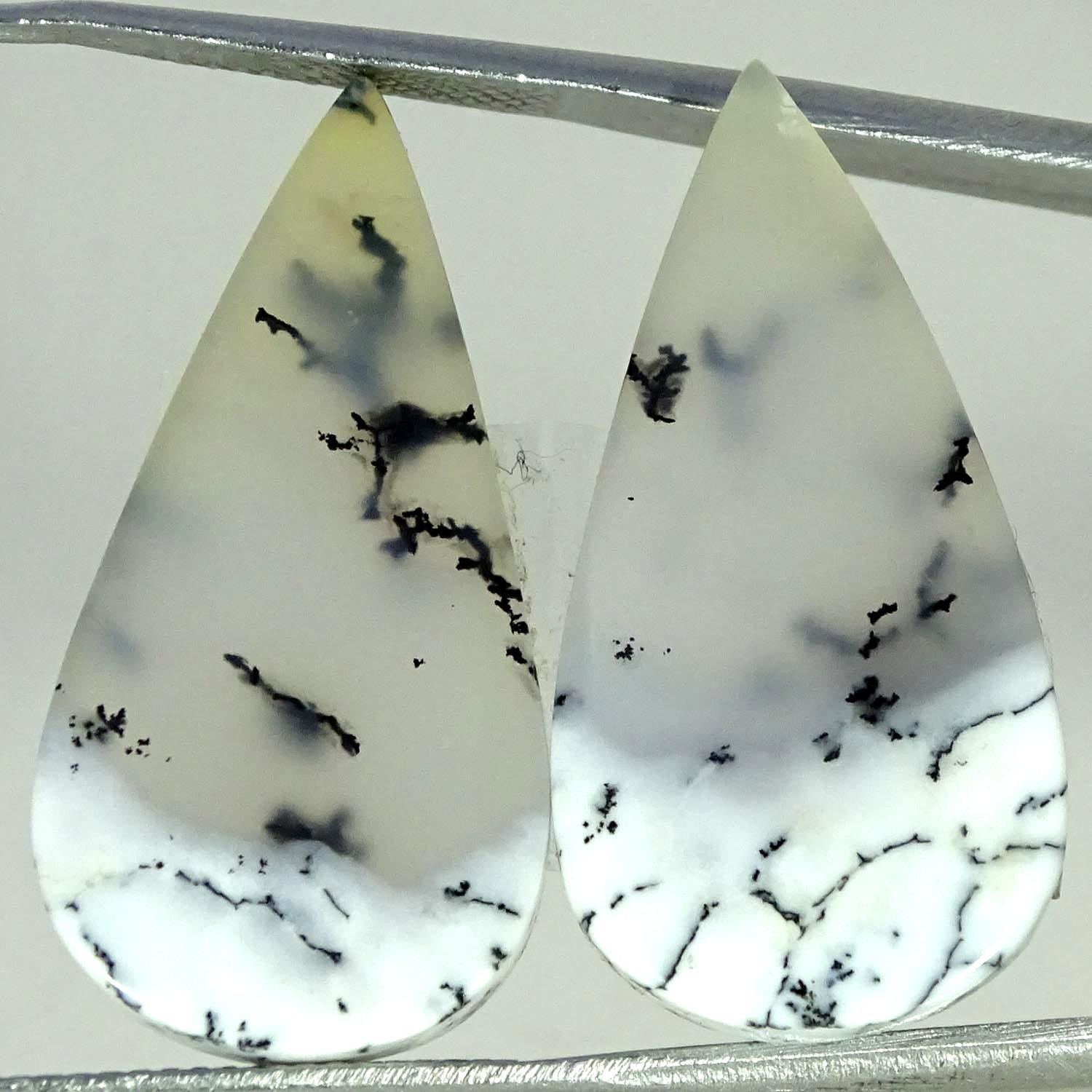 23.10Cts 100% Natural Dendrite Opa Pair Pear Cabochon 13X27X3MM