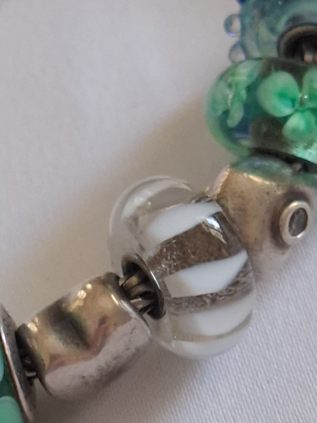 Silver 925 Trollbeads Bracelet 14 Charms Approx 20cm Blue Green