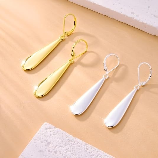 925 Sterling Silver Long Teardrop Dangle Earrings for Women Hypoallergenic Drop