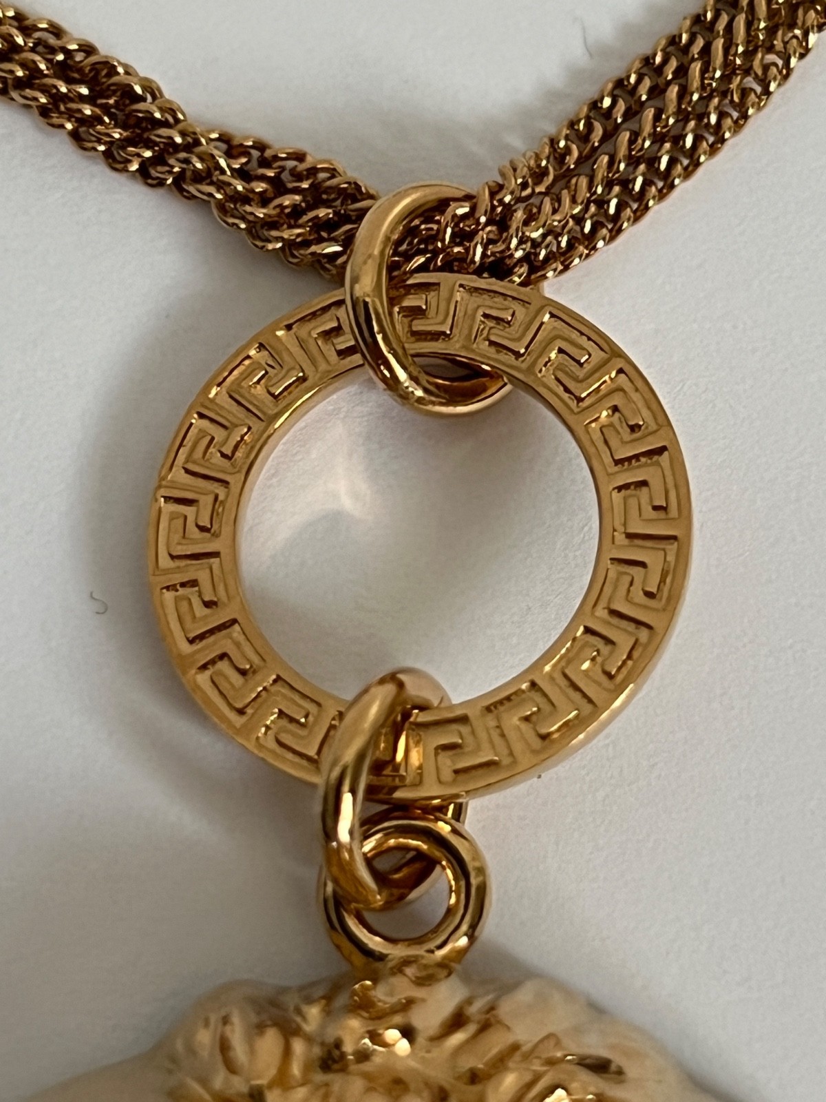 NWT Versace Medusa Head Large 3D Logo Charm Greek Key Gold Chain Bracelet $1295