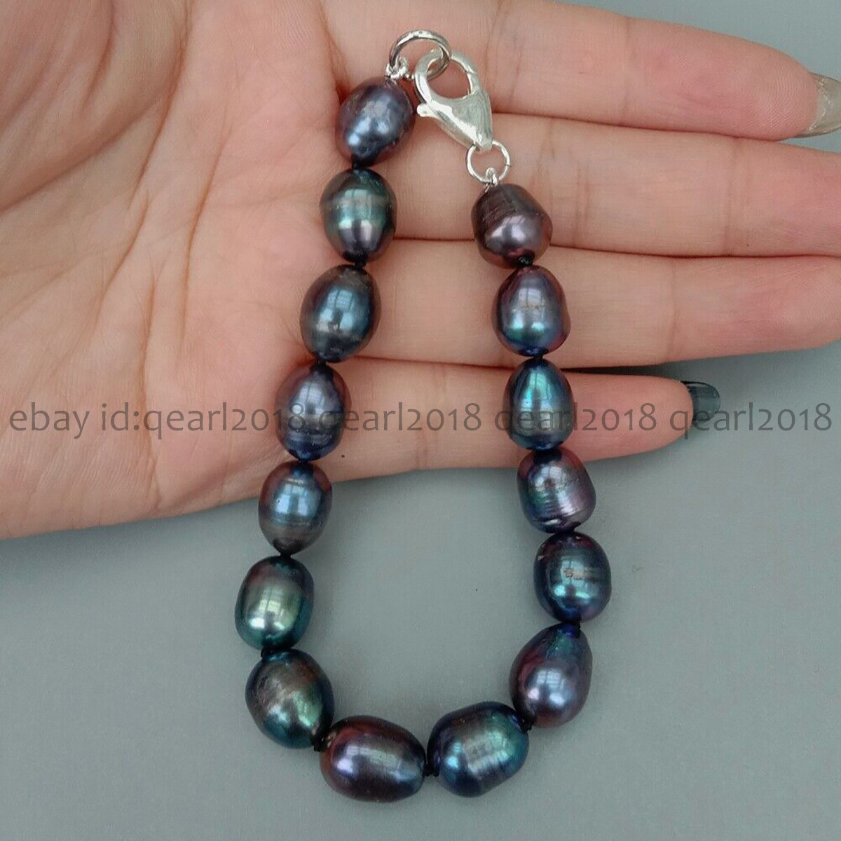 Natural White Black Gray Pink Purple Rice Cultured Pearl Beads Bracelet 7-8.5”