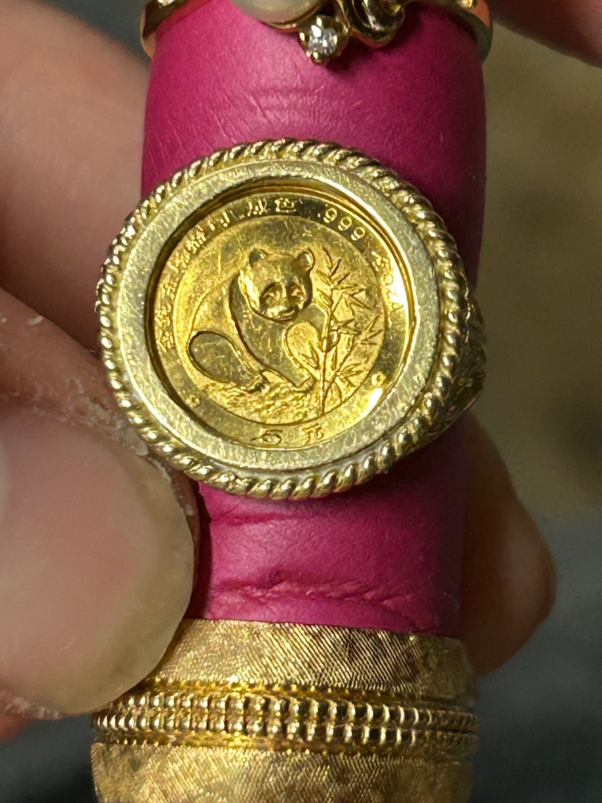 1983 5 Yuan Chinese Panda Coin Ring 24k Yellow Gold Size 5.5