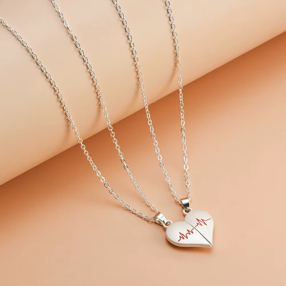 Silver Heartbeat Couple Love Necklace Matching, Friend, Wife, Girlfriend Gift