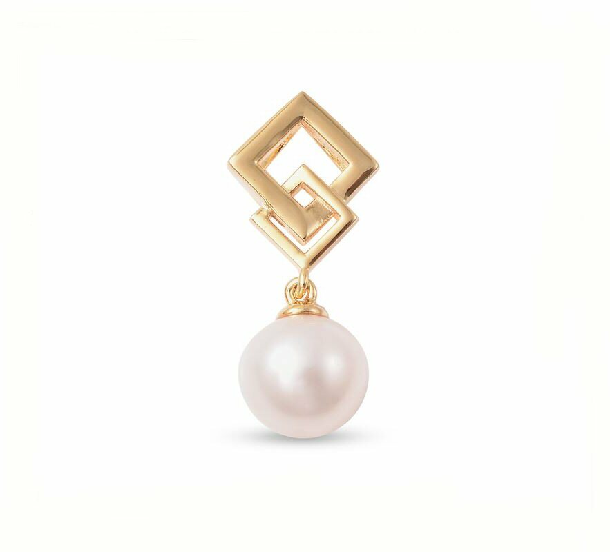 Wedding/Anytime White Edison Pearl Gold-Plated 925 Silver Double-Square Pendant