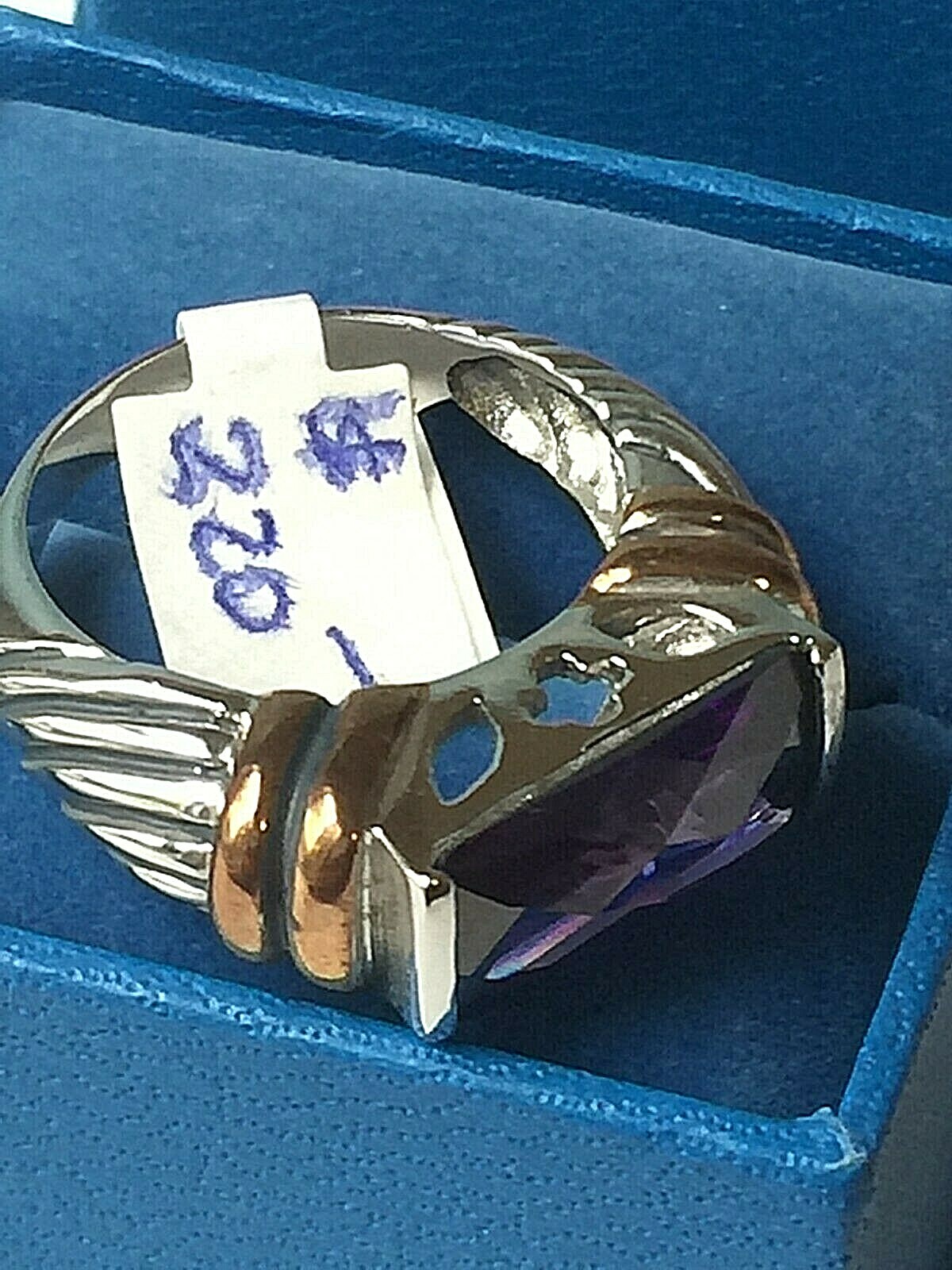Size 6 1/2 Women VINTAGE AMETHYST RING 925 STERLING SILVER & ROSE GOLD New