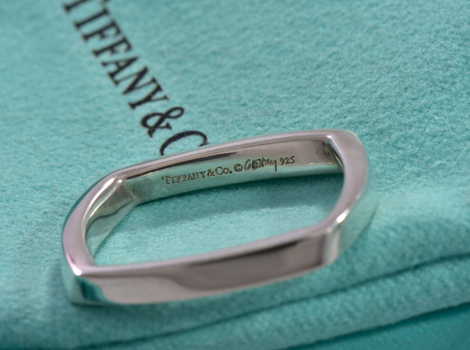 Size 9.5 Tiffany & Co Silver Frank Gehry Narrow Torque Square Ring in Pouch Rare
