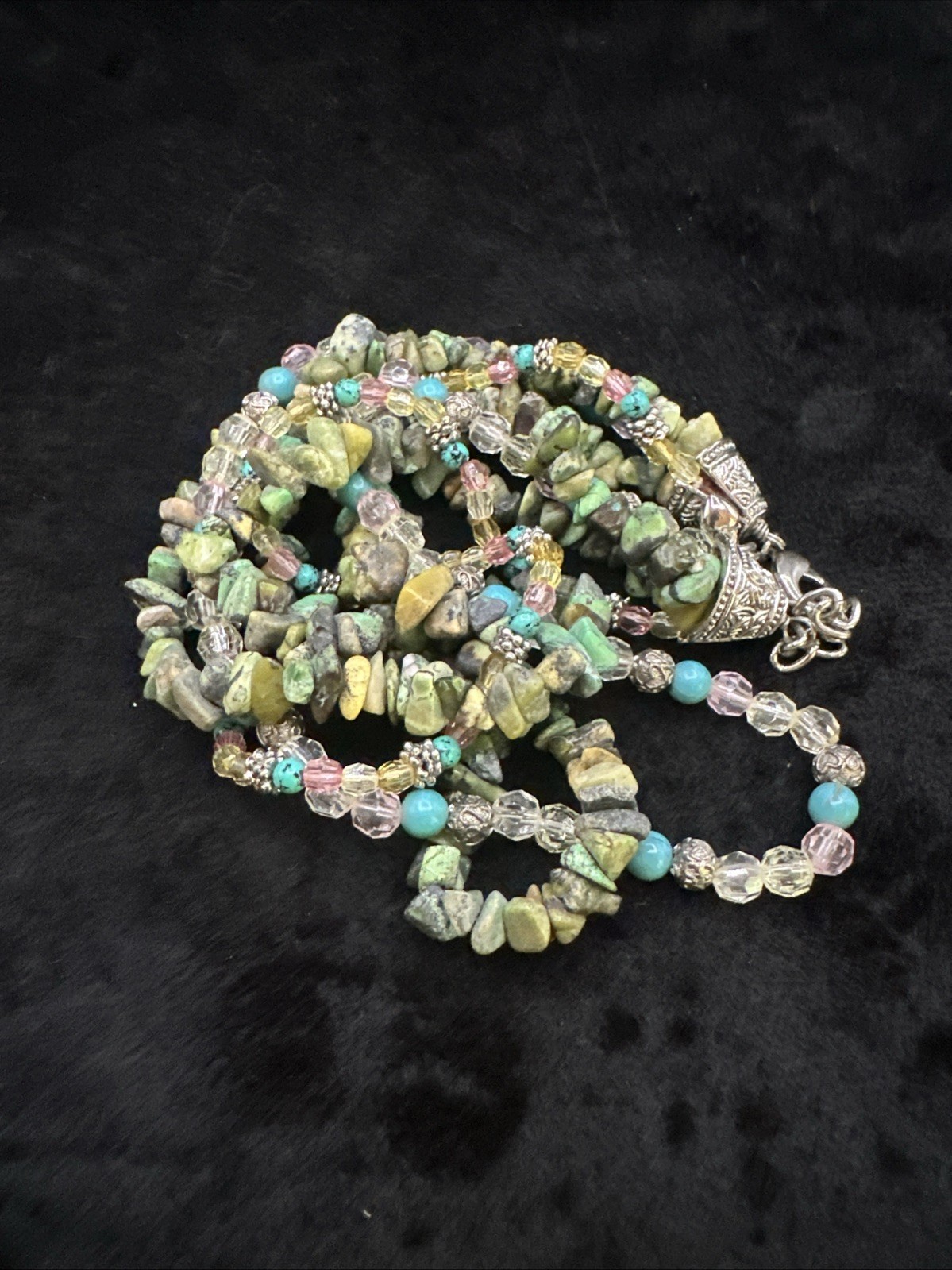 Multi Strands (4) Beaded Necklace Turquoise Chips Nuggets Glass 14” Hangtag