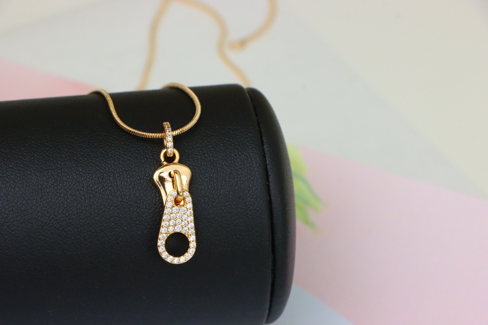 with Sparkling Stones, XPPT1477 Stylish Rose Gold Zipper Shape Pendant