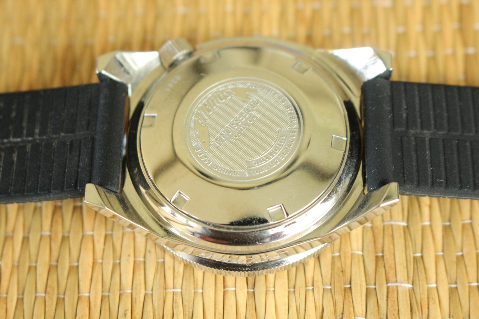 SQUALE 1521 50ATM BLACK DATE DIAL & BRACELET ITALIAN PRO DEEP DIVERS WATCH SET