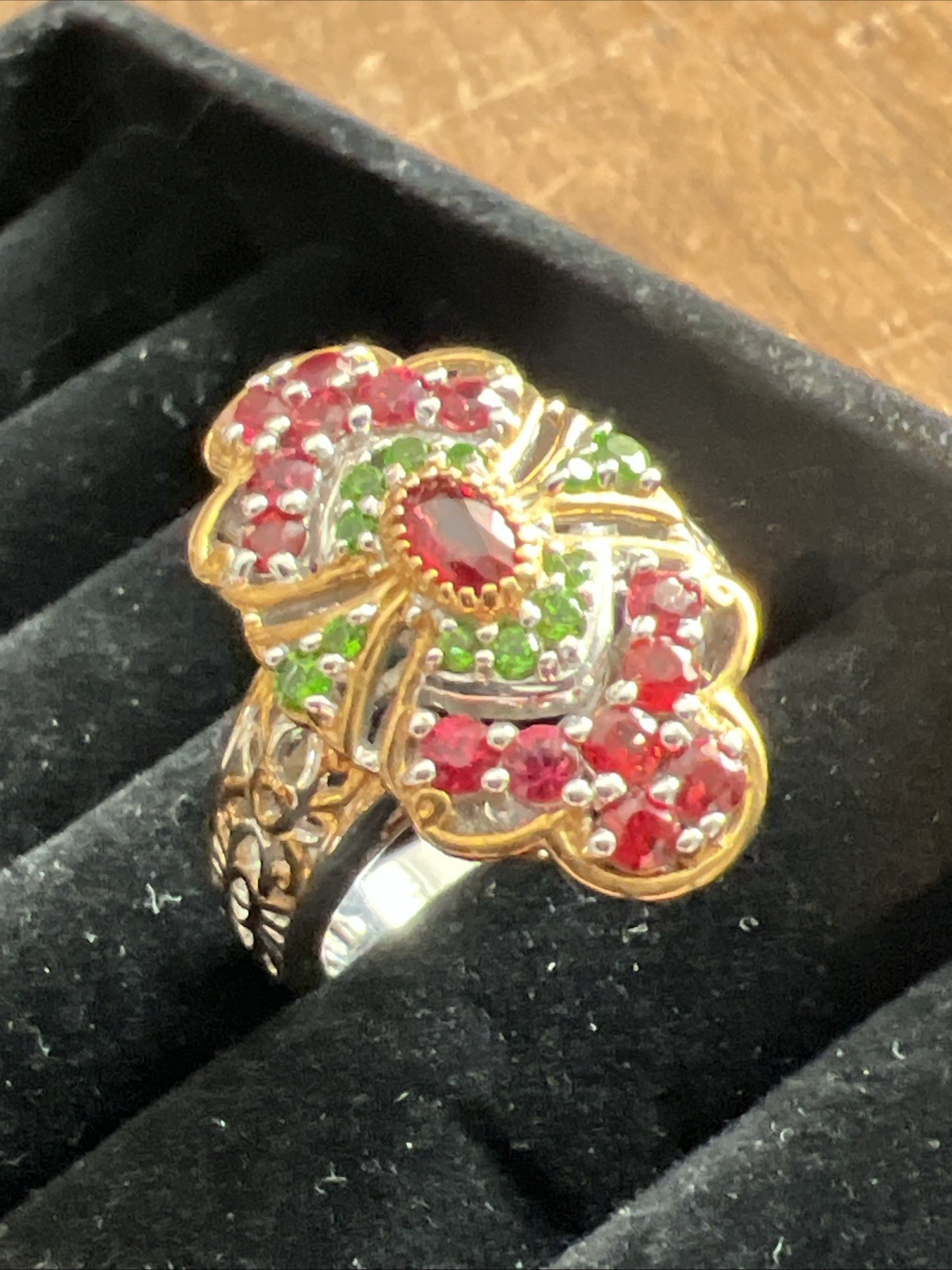 Gems en Vogue Sterling 925 Ruby & Emerald ? Palladium Ring sz 10 #JV25