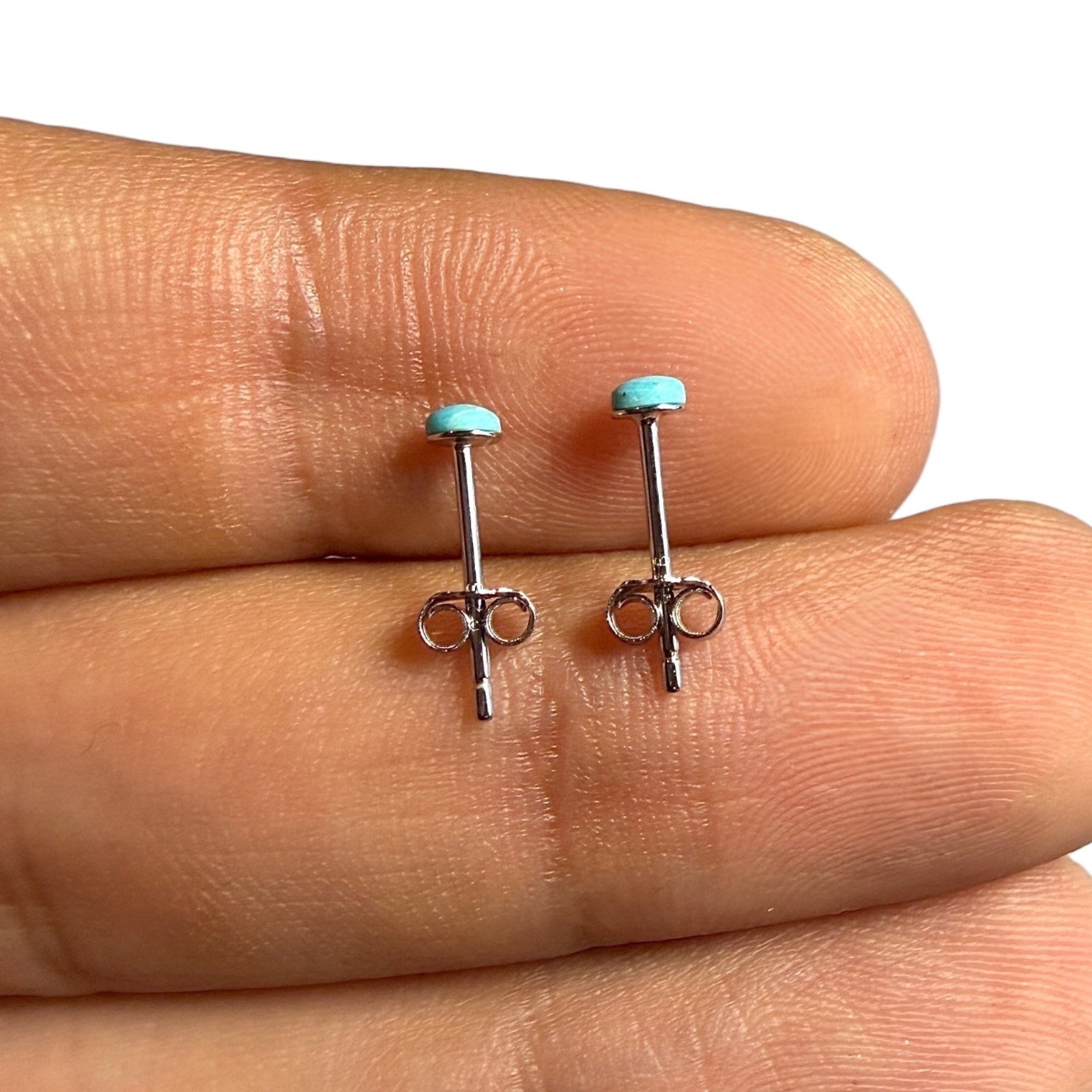Turquoise Stud Earrings 3mm Genuine Gemstone 925 Sterling Silver Tiny Pair