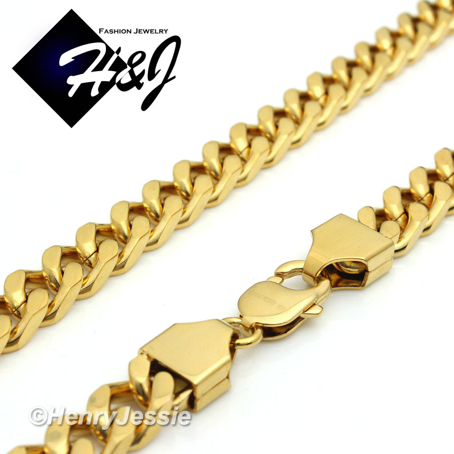 18″-40″MEN Stainless Steel 9x4mm Gold Plated Cuban Curb Chain Cross Pendant*GJ1