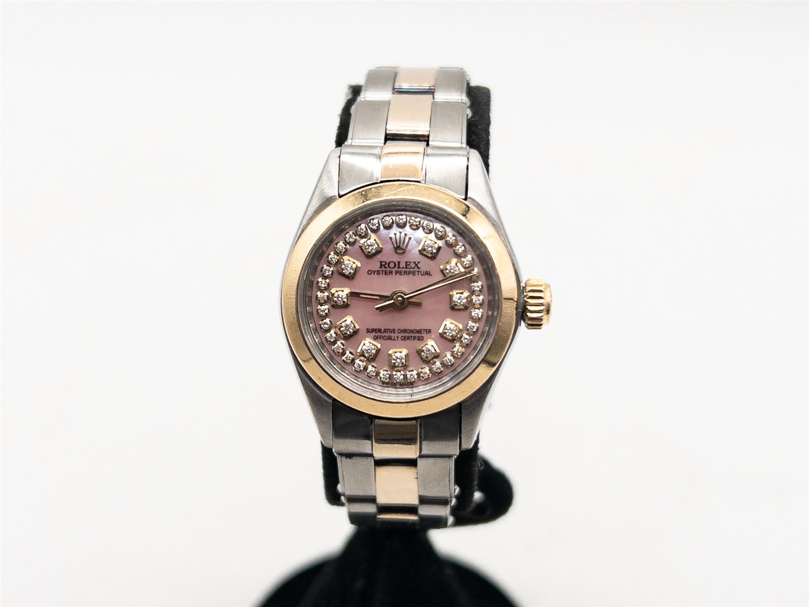 $10,000 ROLEX Oyster Perpetual PINK MOP Diamond 18k Yellow Gold SS Ladies Watch