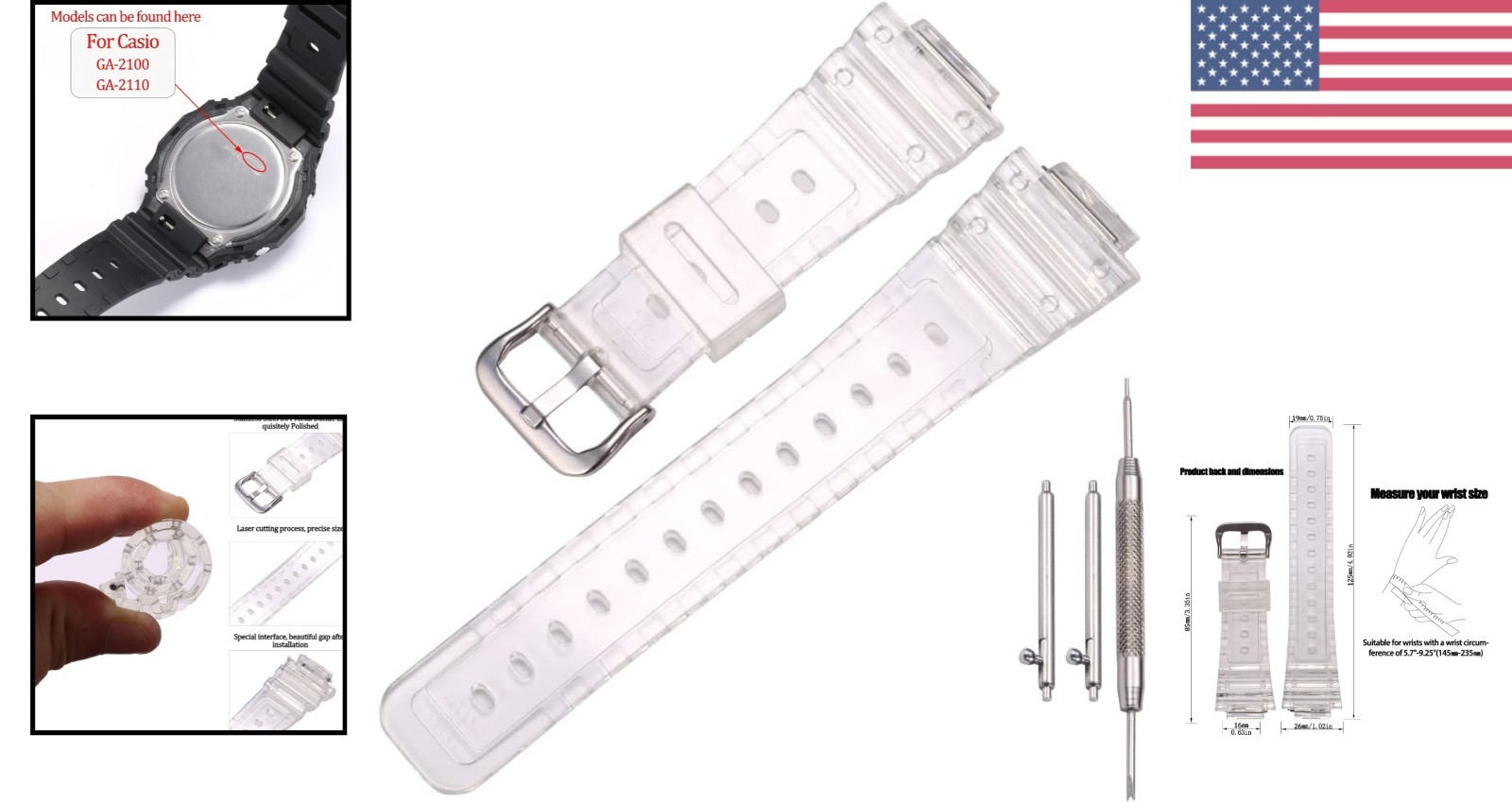 Comfortable Sports Watch Band, Waterproof Resin Strap for G-Shock GA2100/GA-2110