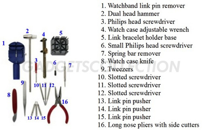 16pc Watch Back Opener Repair Tool Set Kit Band Pin Strap Link Remover Hand Tool