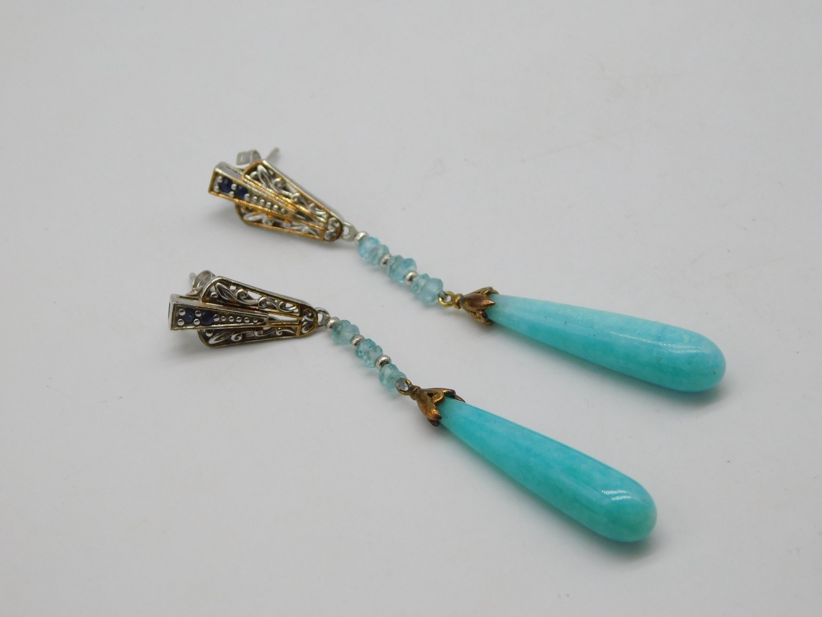 DESIGNER MICHAEL VALITUTTI GEMS EN VOGUE STERLING SILVER LARIMAR STONE EARRINGS