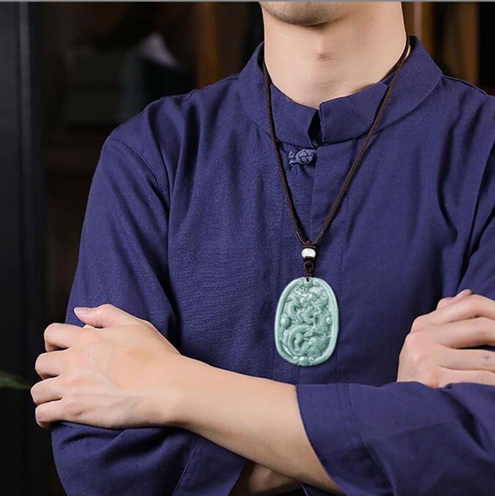 Certified Green Natural A Jade jadeite Gem Carved Zodiac Dragon Pendant Necklace