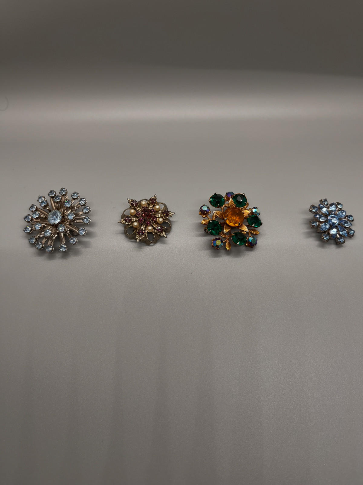 Lot of 4 Vintage Rhinestone Brooches — Costume Jewelry Collection