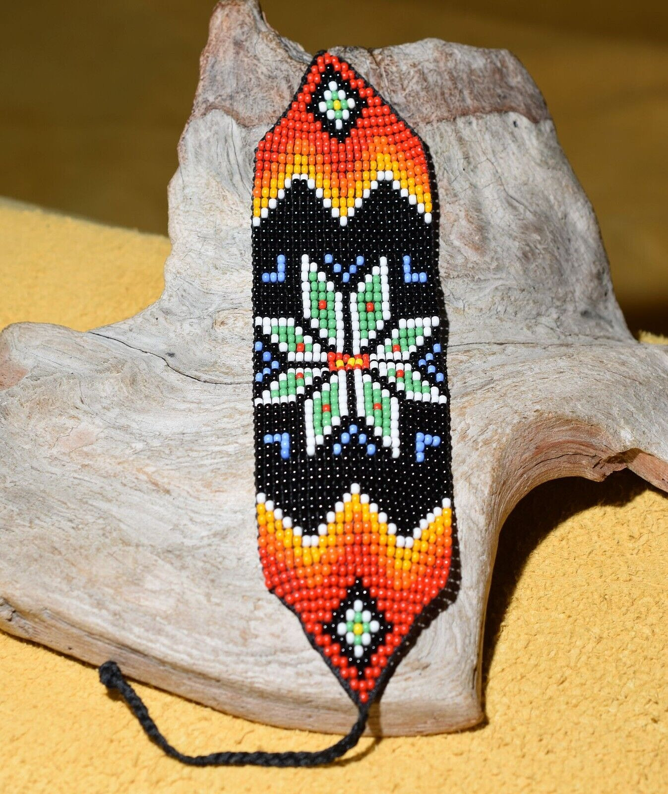 South American Glass Seed Bead Loom Work Ceremony Bracelet, Colombian Beadwork