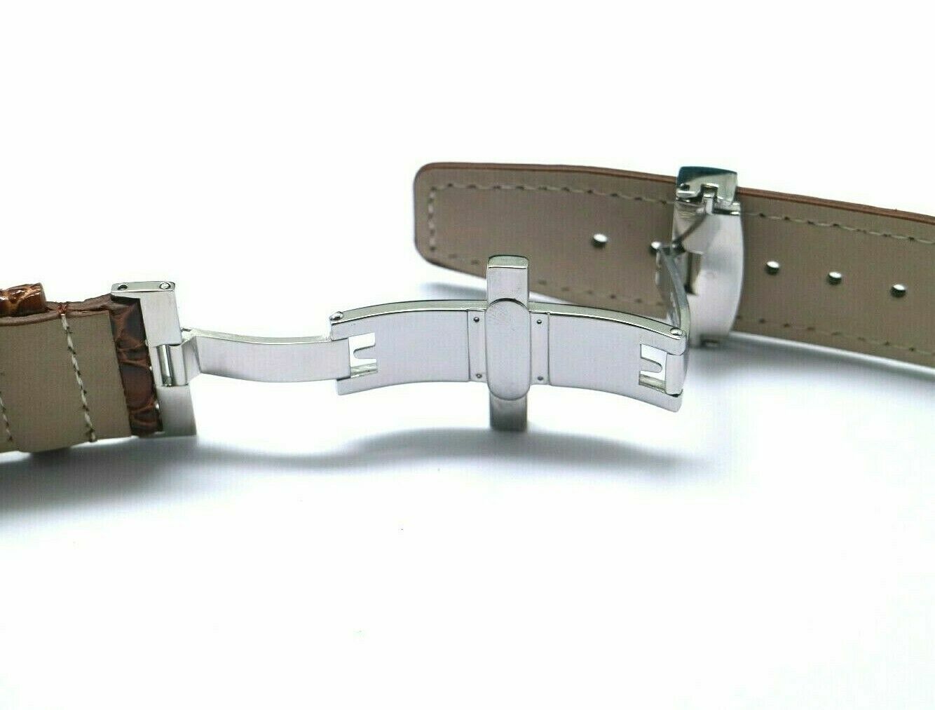 22mm Brown Thin Croco Embossed Leather Watch Band Stainless Butterfly Clasp