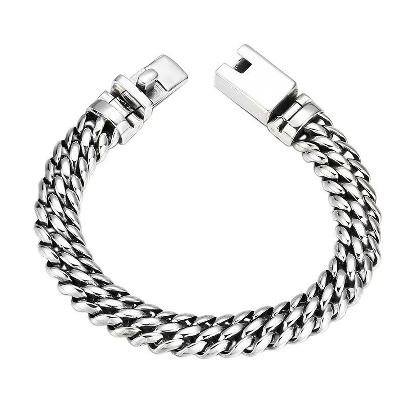 Pure S925 Sterling Silver Chain 11mm Double Wheat Link Bracelet 57-58g 7.9inch