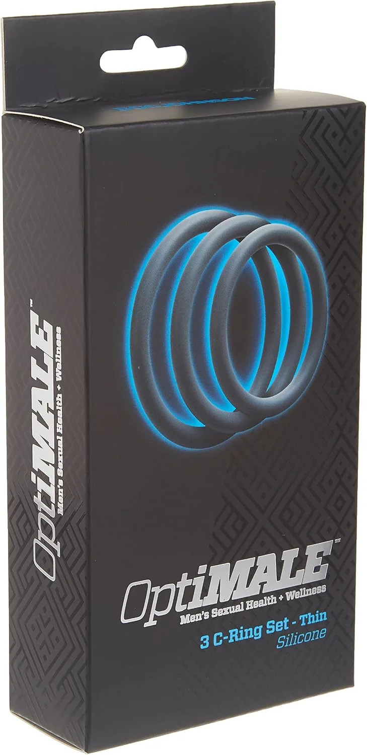 Doc Johnson OptiMALE – Thin 3 C-Ring Set – Stretchy Silicone – Slate