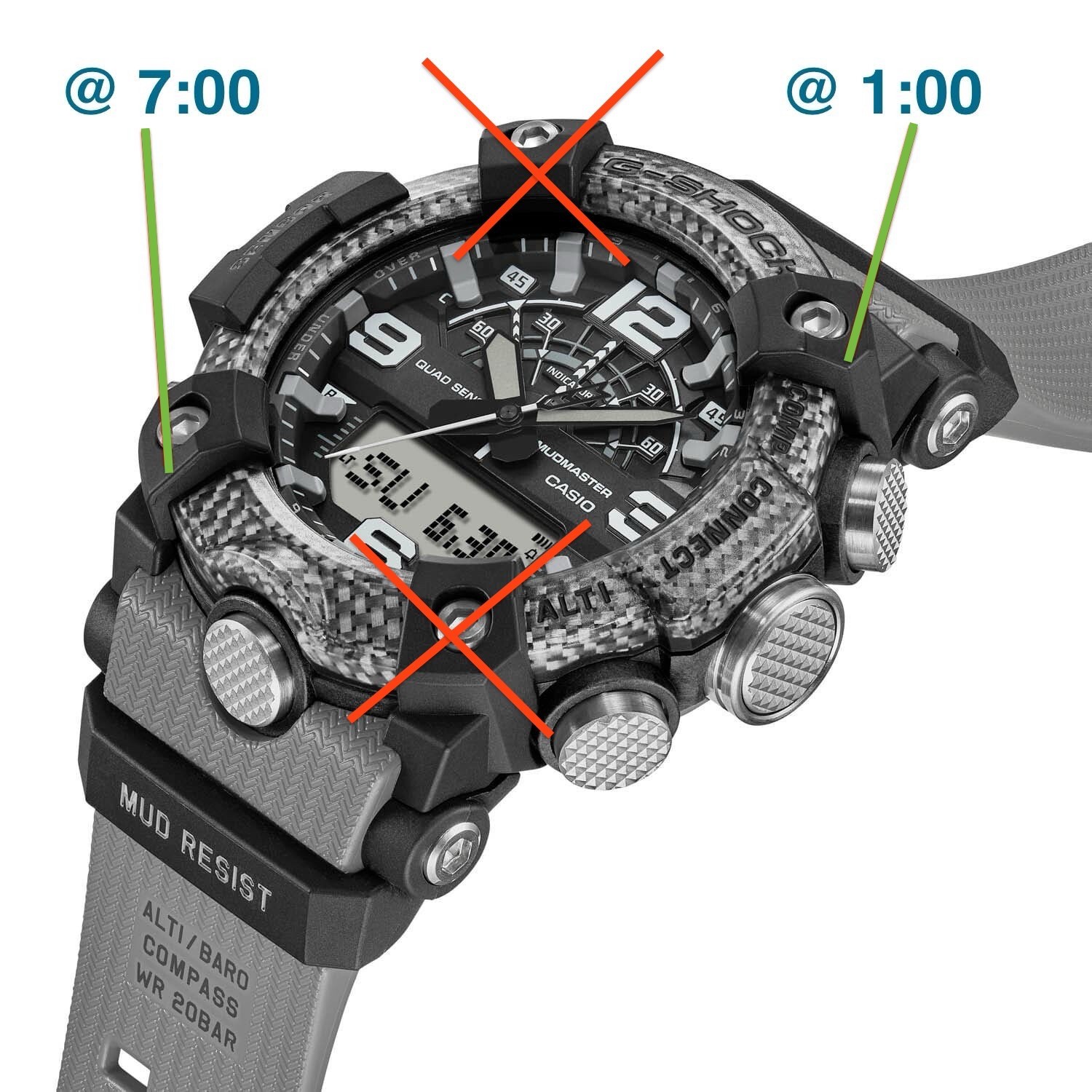 Genuine G-Shock Mudmaster GG-B100 GGB100 black watch bezels @ 1:00hr & 7:00hr