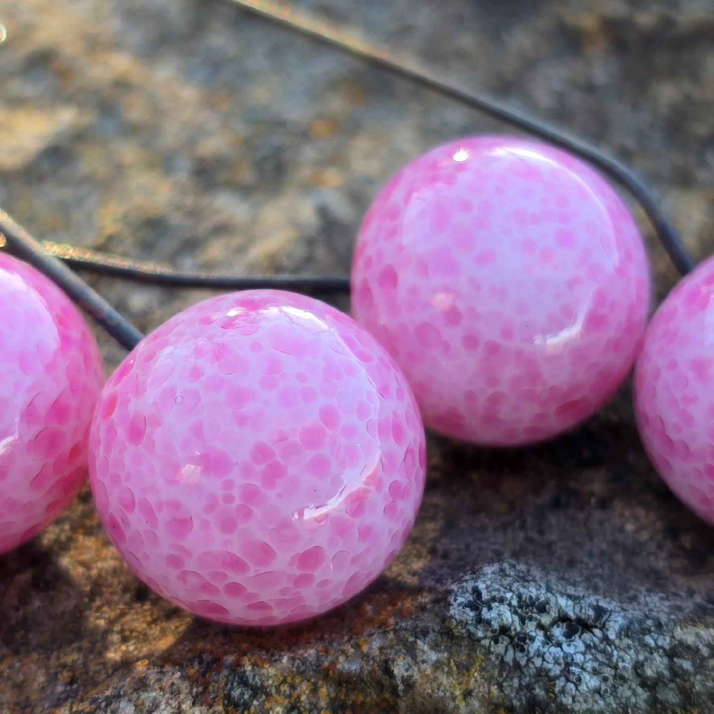 Rare 16mm Vintage Lampwork Glass Pink Peking Embedded Wire Beads For Unique DIY