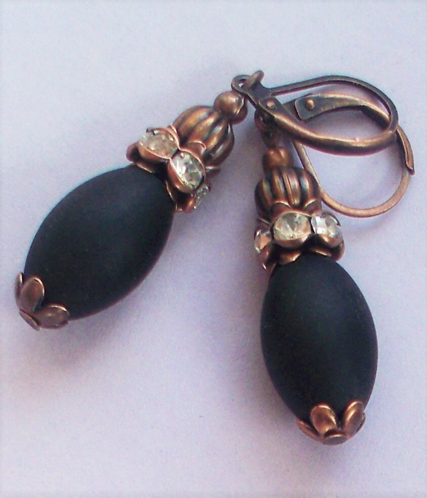 flat BLACK CRYSTAL drop Lever back COPPER or BRONZE U CHOOSE XX