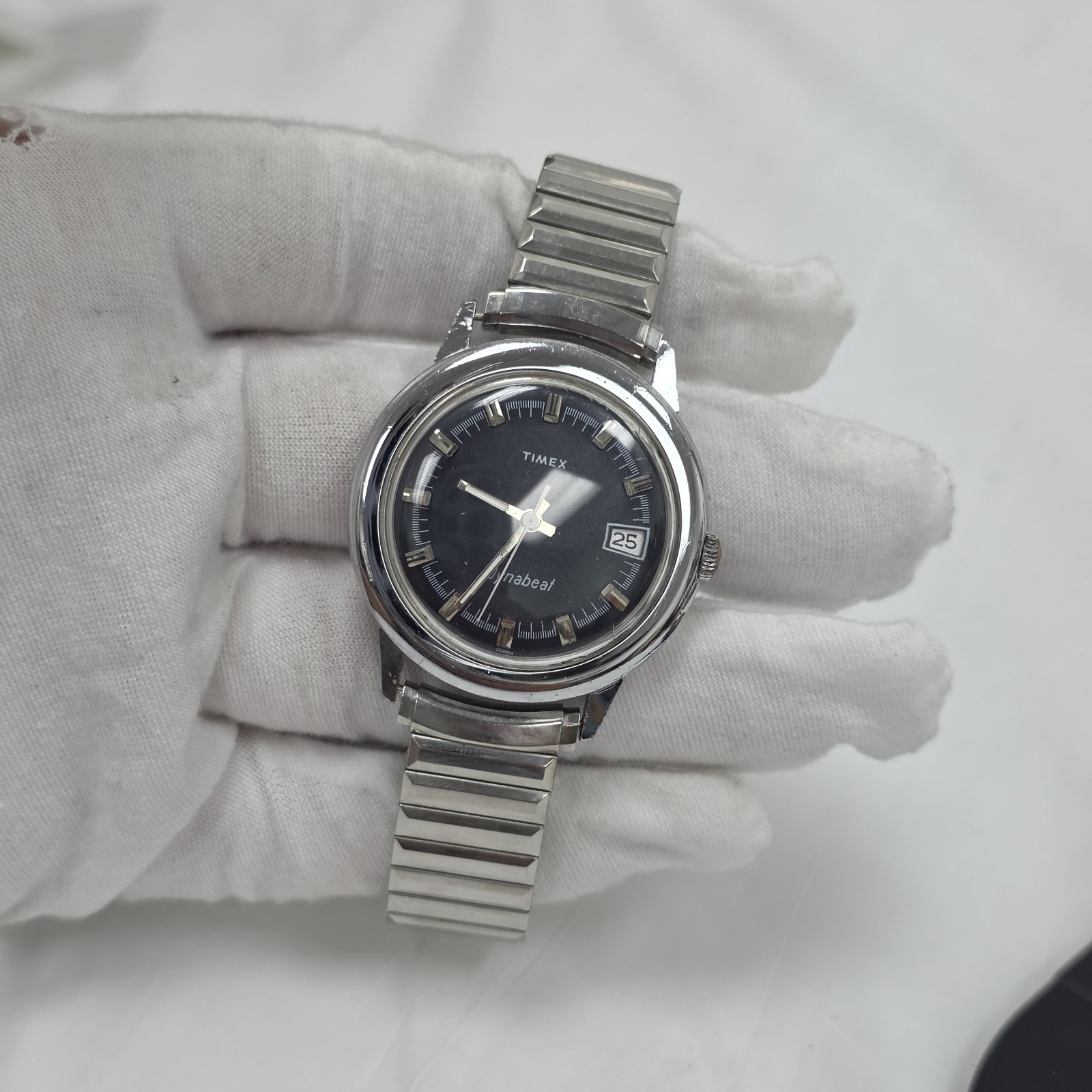 Vintage 1970s Timex Electric Dynabeat Mens Retro Watch – Blue Dial
