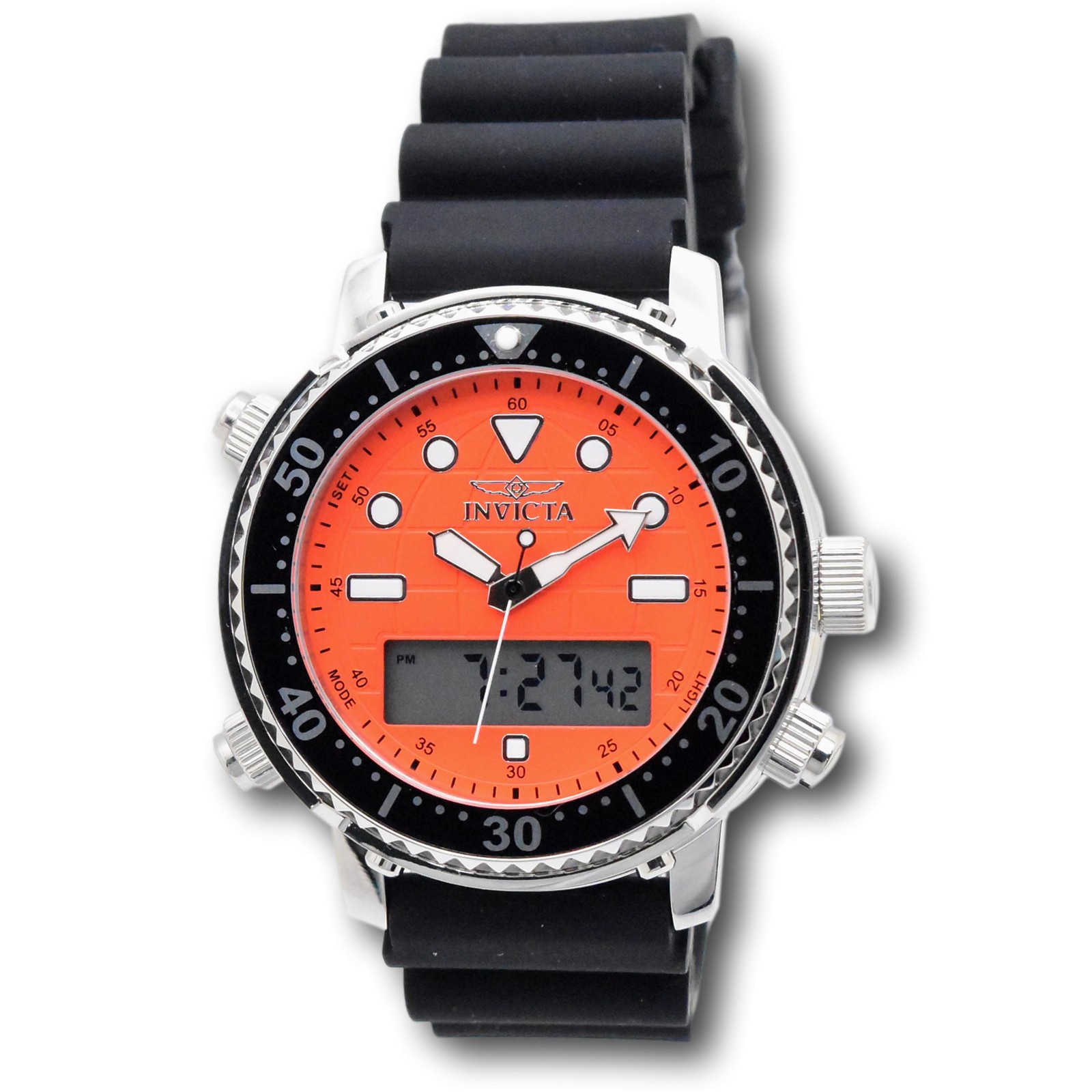 Invicta Pro Diver Men’s 46.5mm Orange Dual Time Digital Ana-Digi Watch 48368