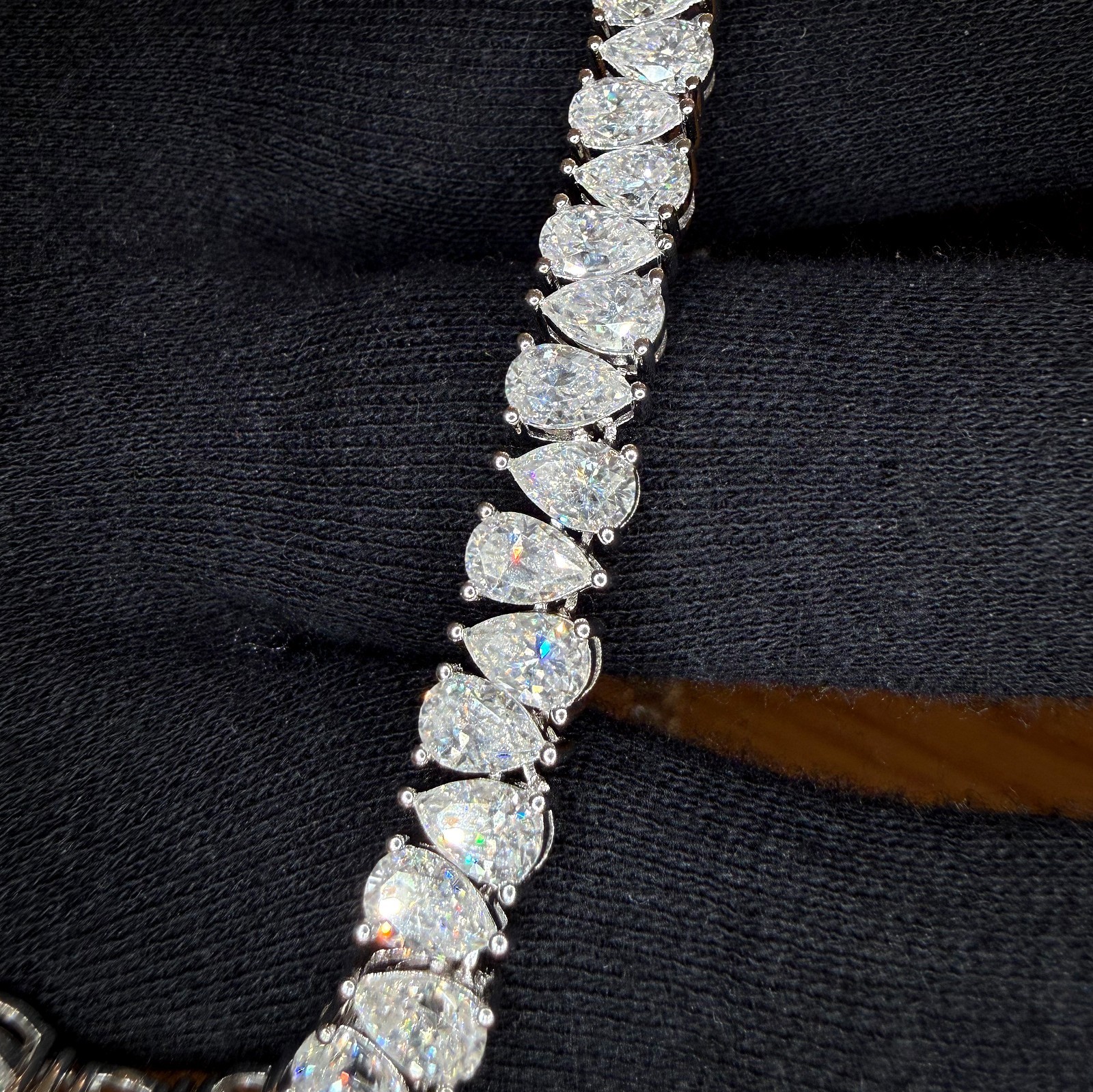 65.5CTW Certified Moissanite Alternating Pear Cut Tennis Chain Real 925 Silver